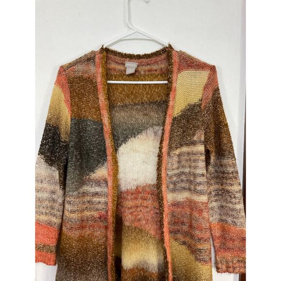 Chico's Boho Women's Long Duster Sweater Cardigan Size Small Sunset Orange Brown - Picture 5 of 7